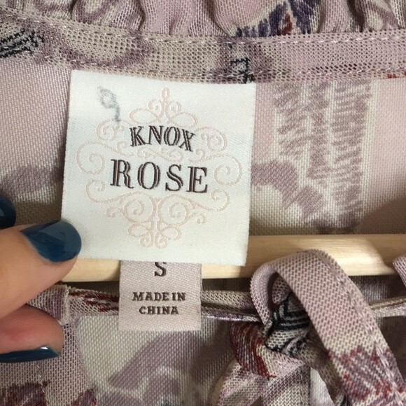 Knox Rose Floral Blouse Boho Peasant Top Ruffles Bell Sleeves Beige Pink Size S - Picture 6 of 12